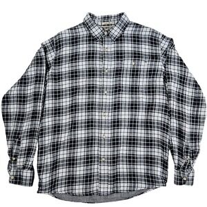 Wrangler Double Cloth Shirt Men's L Black Gray Plaid Cotton Casual Button Down